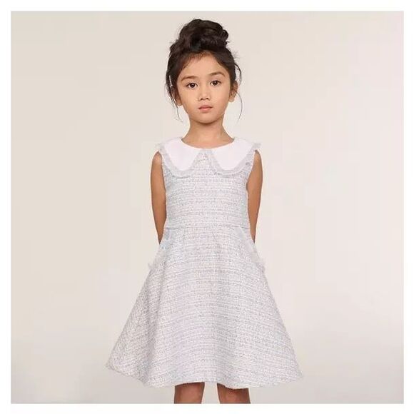 Janie And Jack 2pc Sky Blue Tweed Collared Dress Size 12-18 Months - Picture 1 of 12